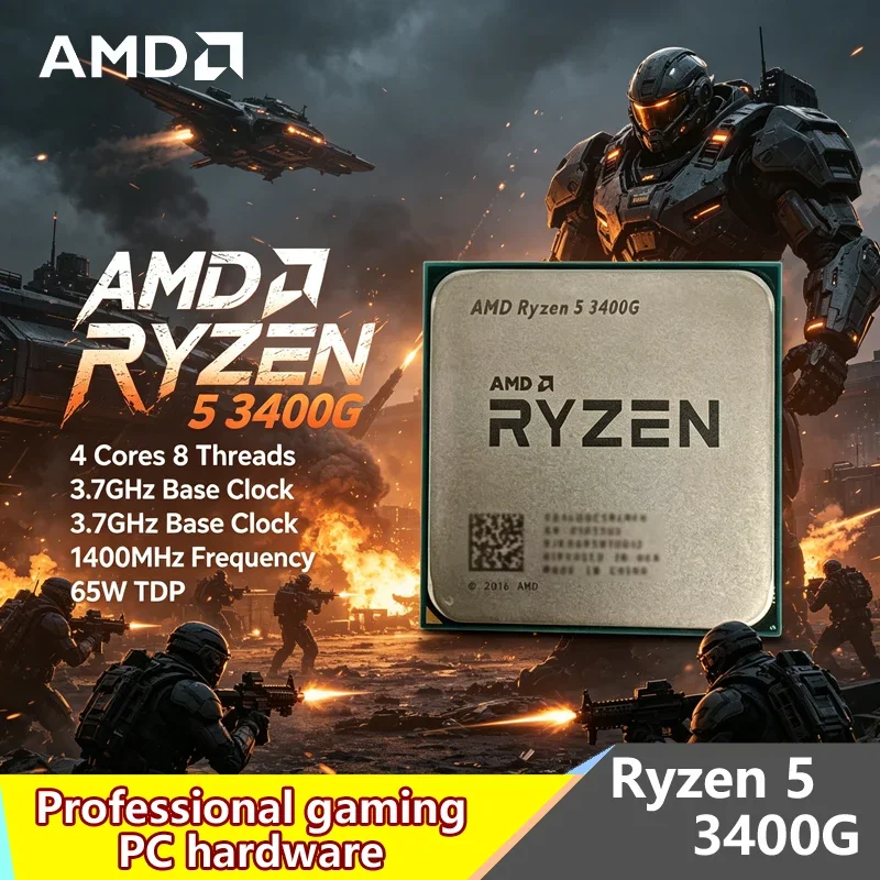 Procesador AMD Ryzen 5 3400G AM4 para PC de Escritorio, 4 Núcleos, 8 Subprocesos, 3.7GHz, 65W TDP, Gráficos Integrados Radeon YD3400C5M4MFH, Procesador para Juegos