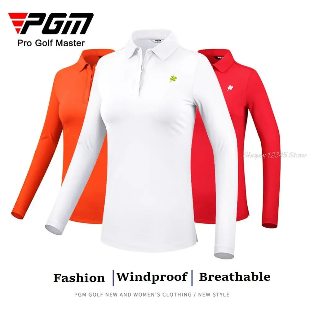 Pgm Women Golf T-Shirt Fashion Sports Long Sleeve Tops Ladies Quick Dry Breathable Polo Shirt Turn Down Collar Casual Sportswear