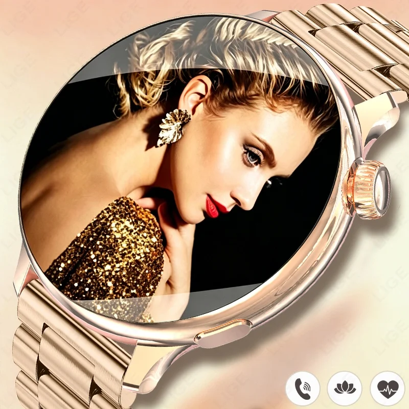 

LIGE Fashion Smart Watch For Women 1.27” HD Screen Sports Bracelet Bluetooth Call Voice Assistant Lady Health Monitor Smartwatch