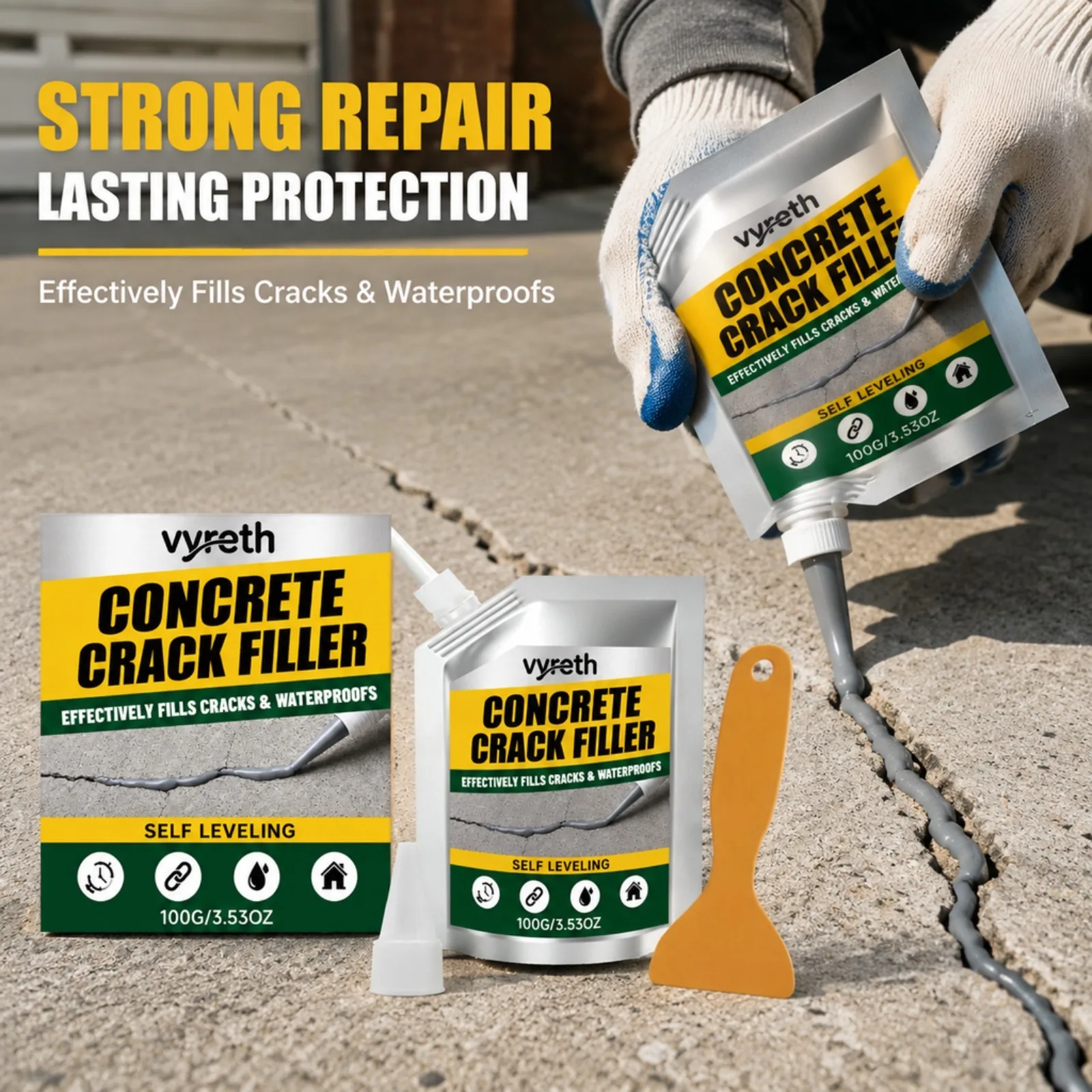 Concrete Crack Filler Waterproof Sealant Self Leveling Repair Paste Wall Floor Cement Tile Wood With Scraper Diy Kit