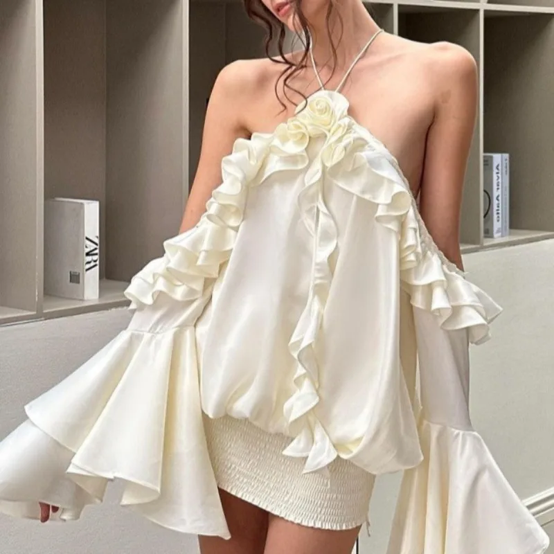 

Women's 2024 Autumn New Sexy French Off Shoulder Ruffled Flared Sleeve Dress Temperament Commuting Women Fashion Sweet Dresses