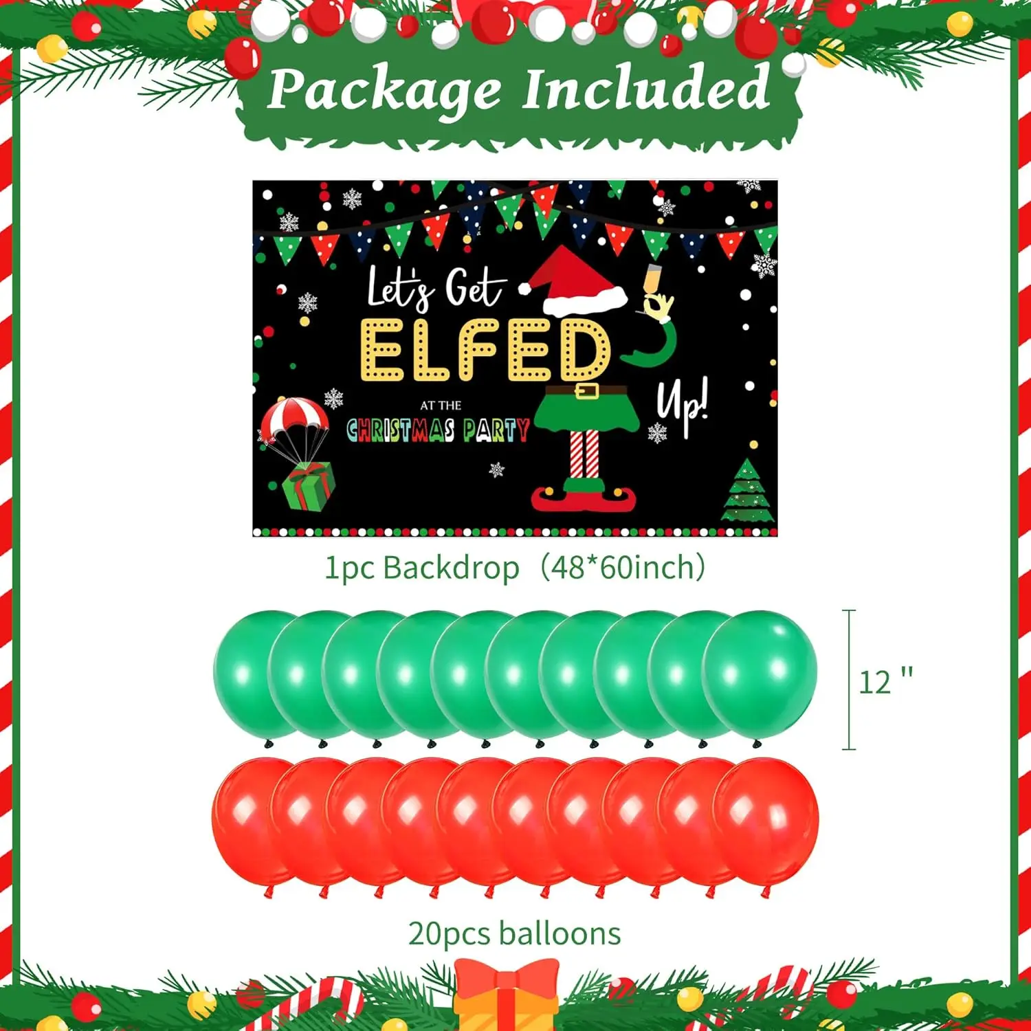 LaVenty Lets Get Elfed Up Backdrop Lets Get Elfed Up Balloons Lets Get Elfed Up Decoration Elf Party Decoration