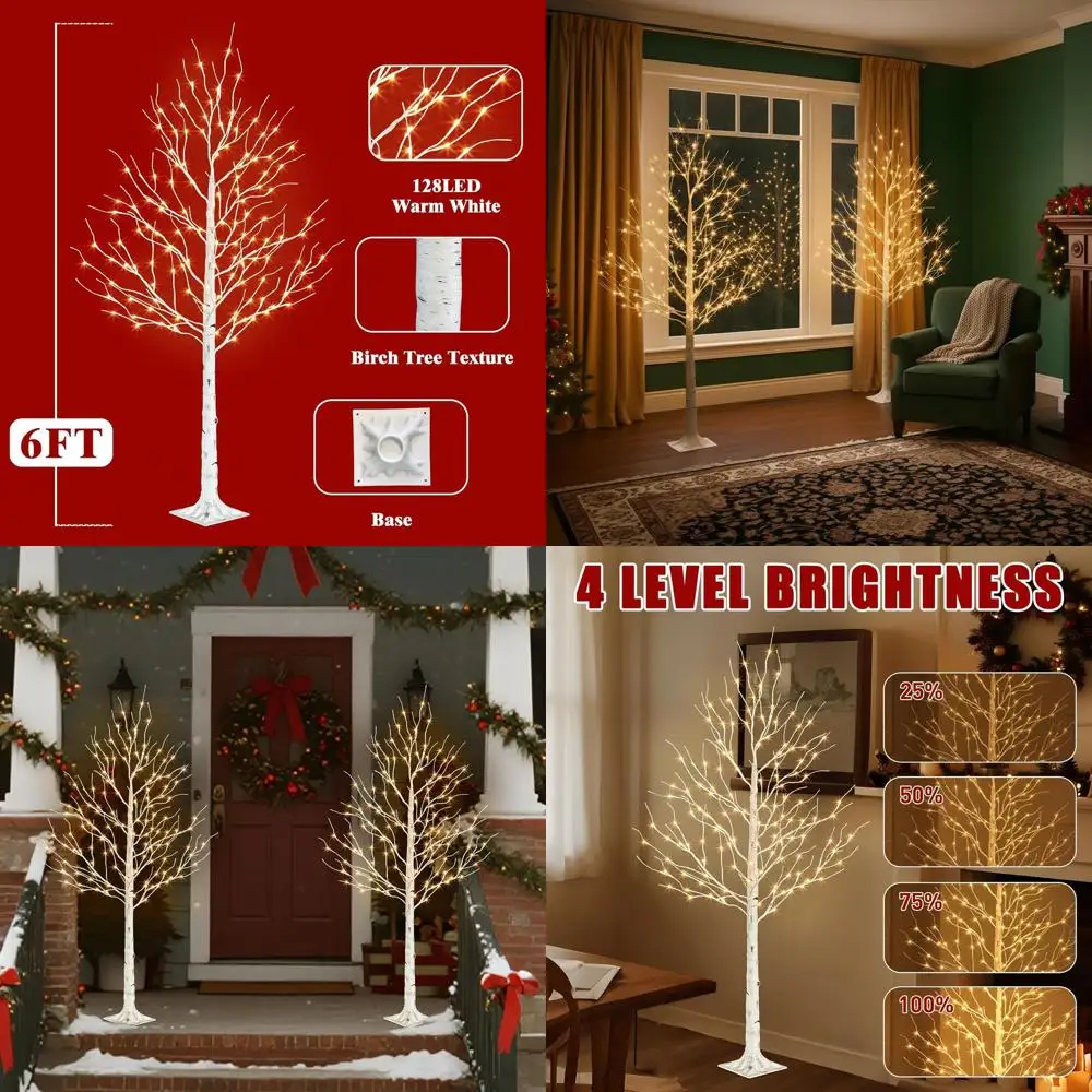 

Set of 2 6-Foot LED Lighted White Christmas Trees with Timer & Dimmer for Indoor/Outdoor Winter Decor