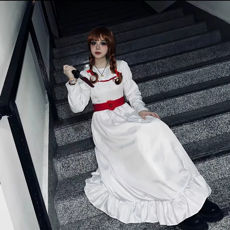 أزياء فيلم The Conjuring Last Rites أنابيل التأثيرية للبالغين والأطفال فستان أبيض رعب زي الهالوين