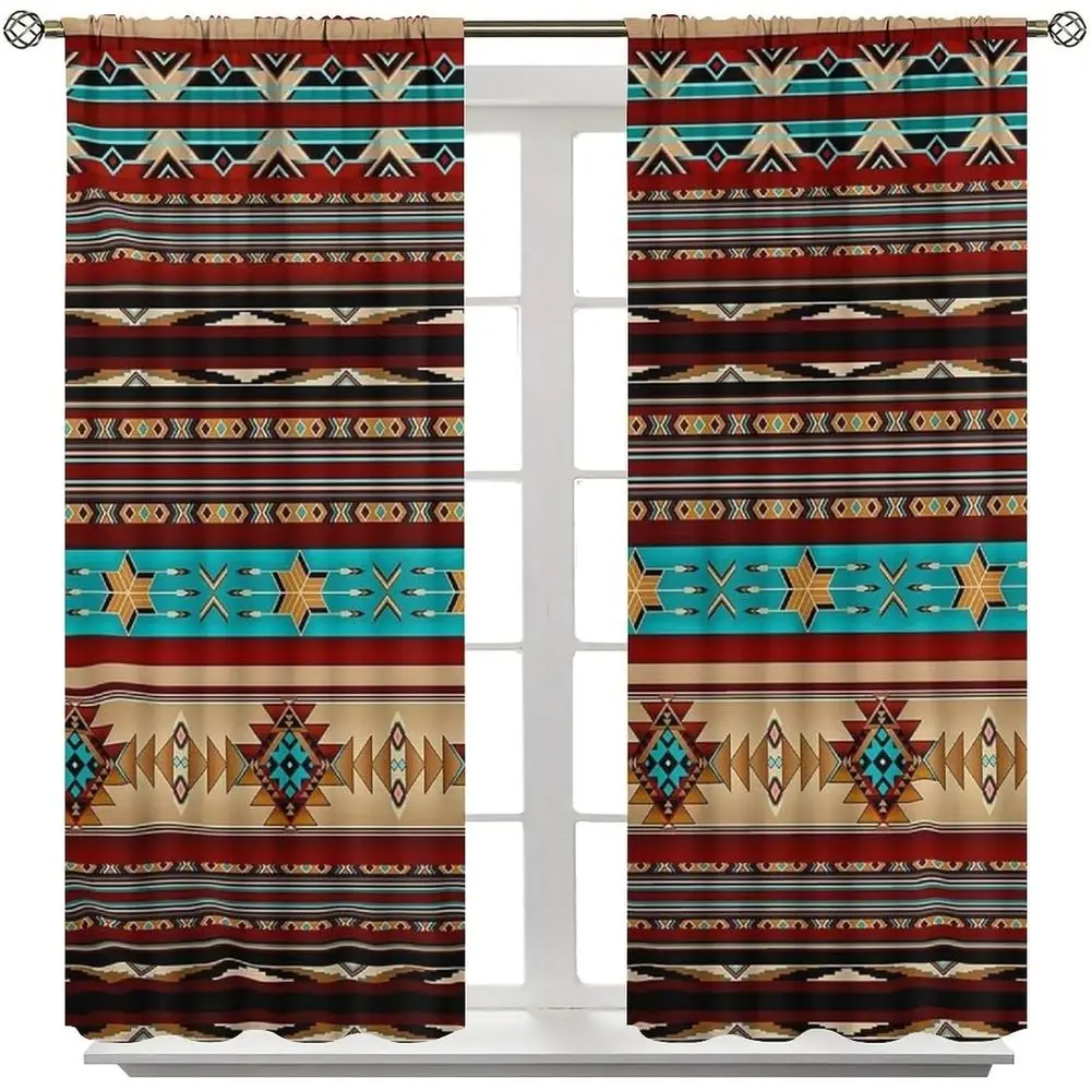 Southwestern Style Geometric Window Curtains, 2-Panel Set, 84x84 Inches, Blackout Living Room Drapes