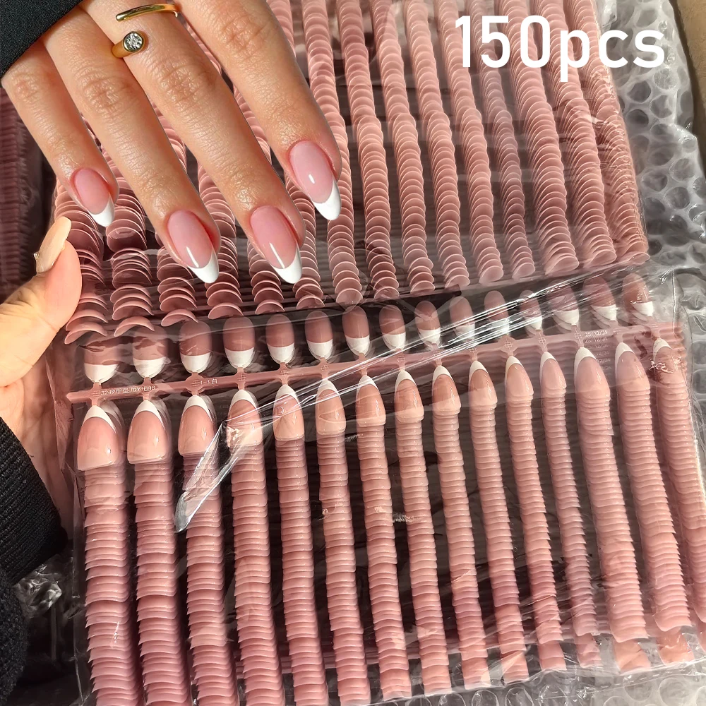 150pcs/Bag White French Tips Fake Nails S/M/L Classic Minimalist Style French Fake Nail Tips Solid Color Wearable Press on Nails