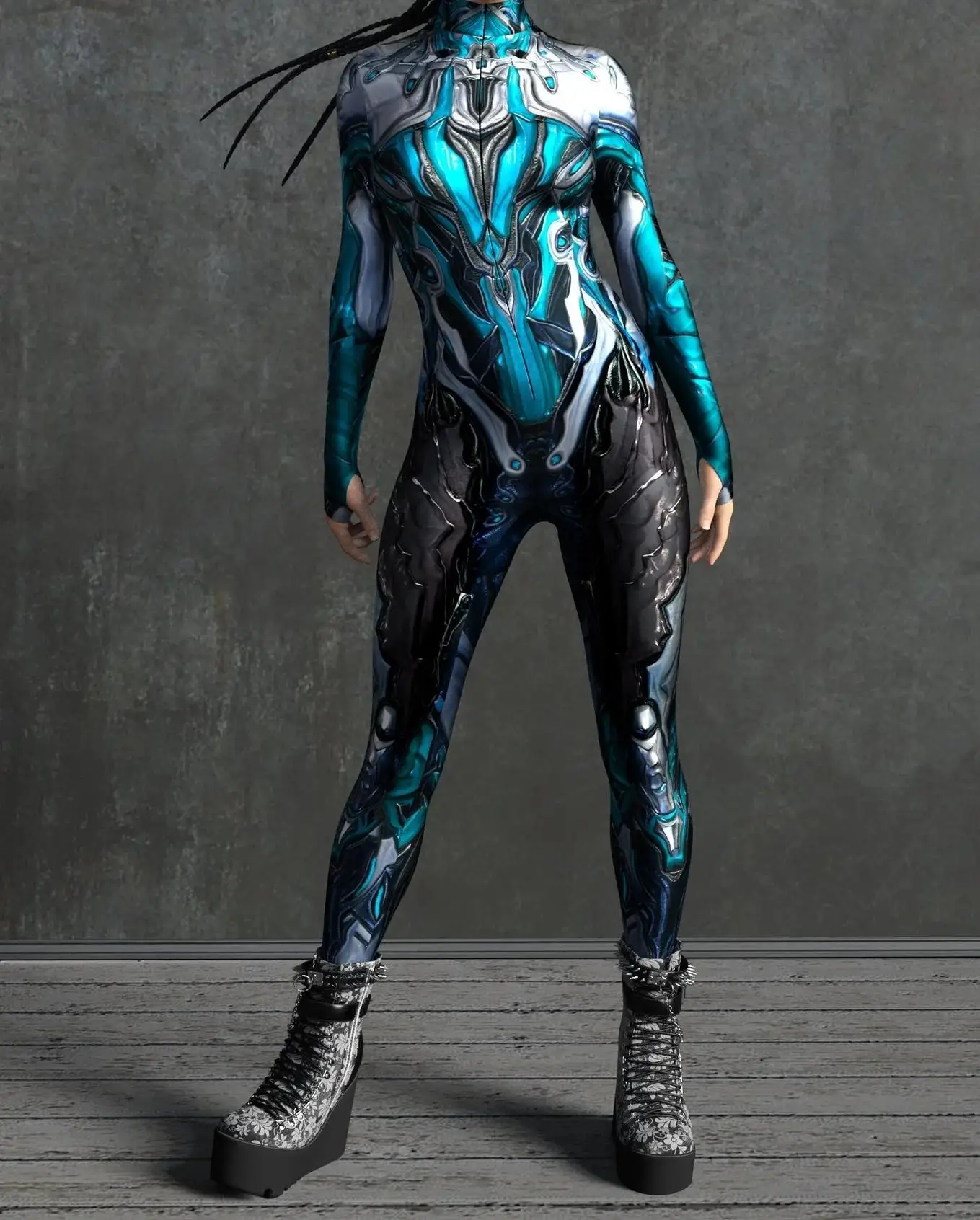 Mechanischer Rüstungsanzug für Frauen, Cyber-Fighter-Cosplay-Bodysuit, Steampunk-Kostüm, Zentai-Anzug für Halloween-Partys – Detail 10