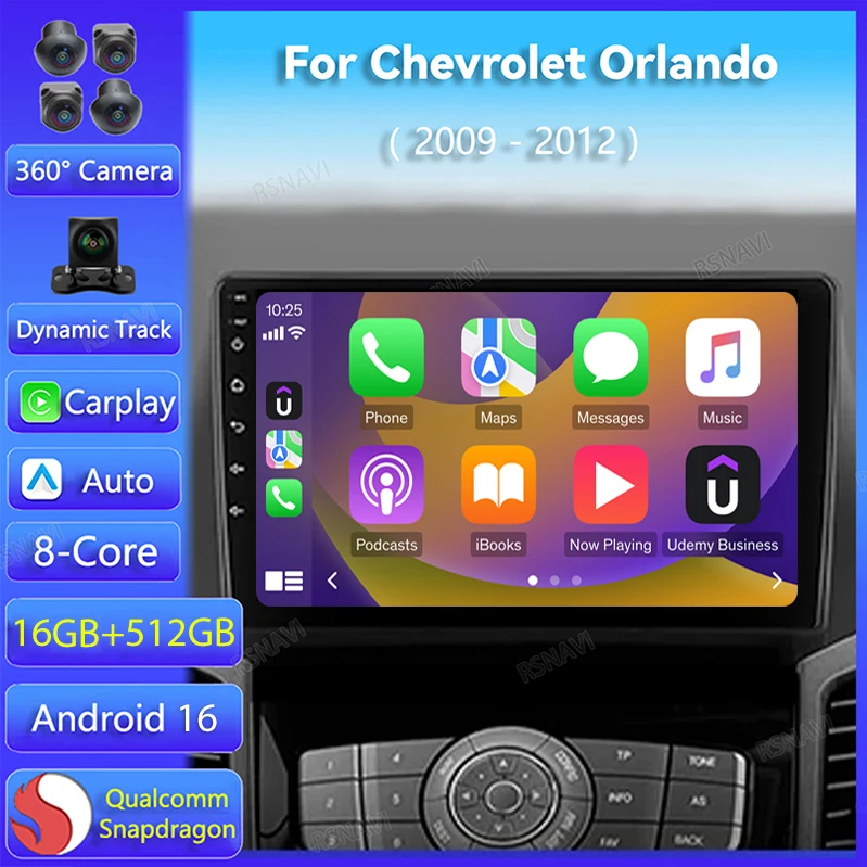 Android 16 Carplay Car Radio For Chevrolet Orlando 2009 - 2012 Navigation 2Din Video Player Stereo Multimedia WiFi+4G Head Unit