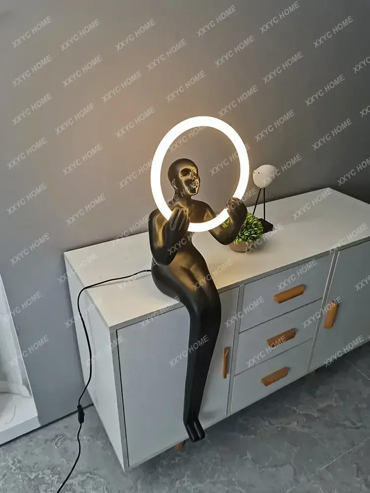 Creative Designer Humanoid Art Sculpture Floor Lamp Home Glass Steel Large Figure Decoration