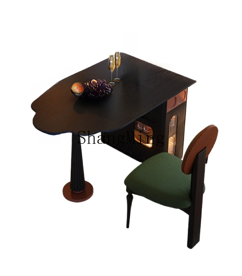 

TF retro island dining table foldable multi-functional small apartment wall combination household solid wood dining table