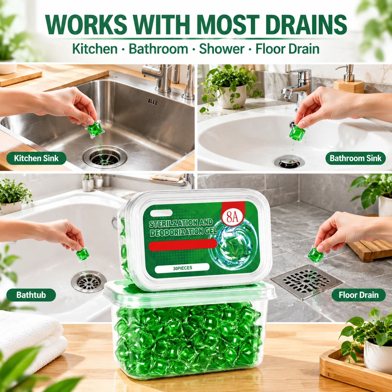 Pipeline Odor Remover Beads Powerful Deodorizing Dissolves in Water Use Long Lasting Fresh Scent Pipeline Deodorizing Gel Beads