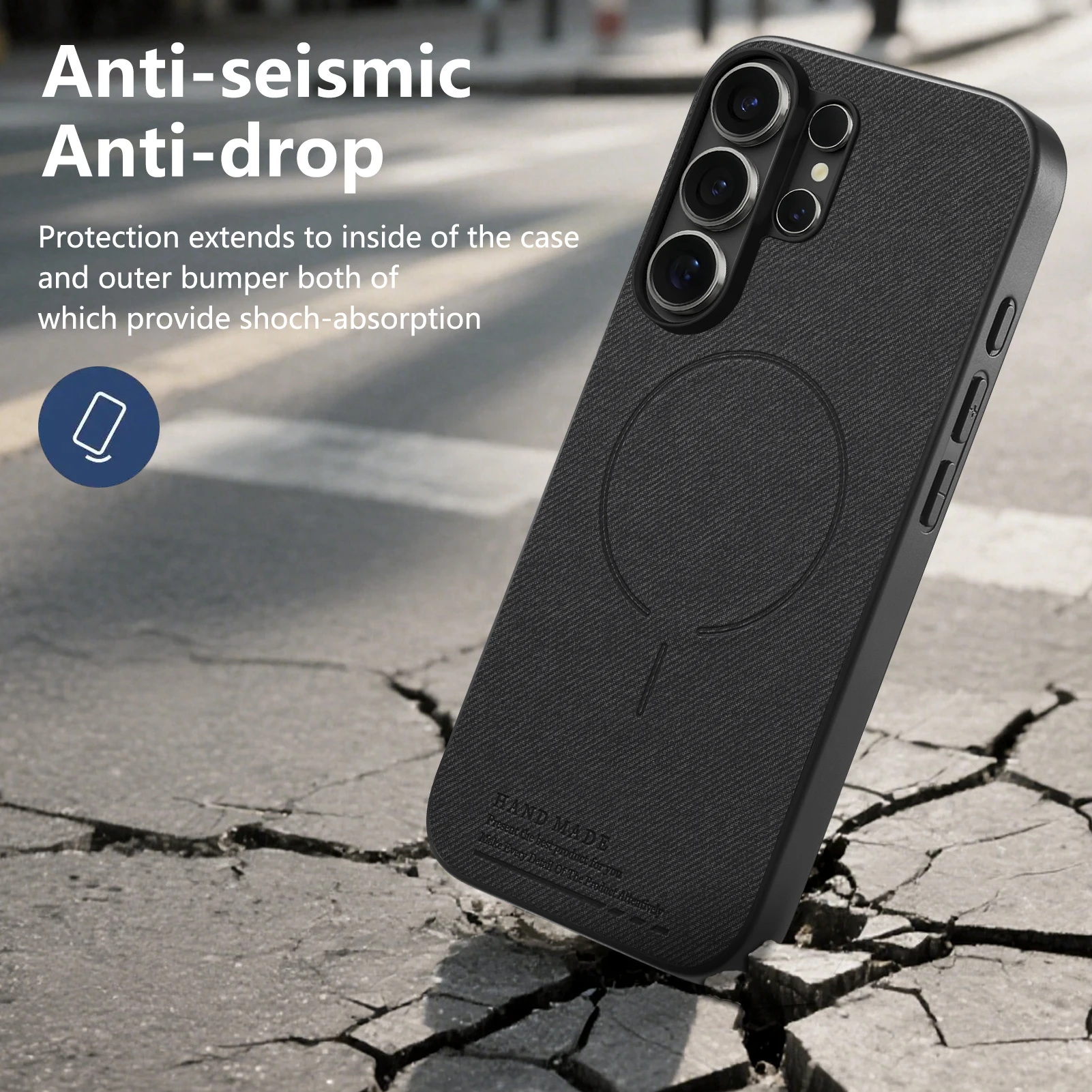 Luxuriöse Kabellose Ladehülle mit Mattleder-Panel für Samsung Galaxy S26 Ultra S25 Edge S24 FE S23 Plus Weicher Rahmenschutz – Detail 3