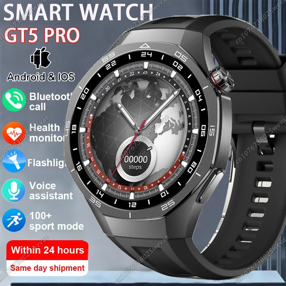 

Новые GT5 Pro GPS трек Смарт-часы Мужчины 360*360 AMOLED Экран Bluetooth Вызов Фитнес Водонепроницаемые Мониторинг здоровья Мужские умные часы