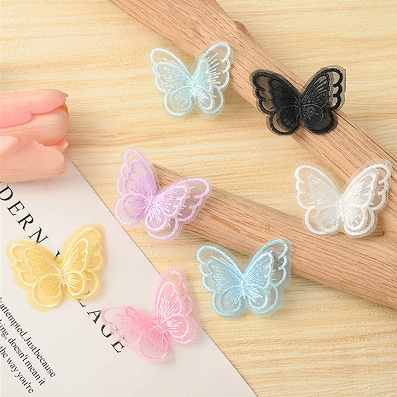 100Pcs 5*4cm Handmade Double Layer Mesh Butterfly Appliques For Clothes Sewing Supplies DIY Hair Clip Accessories