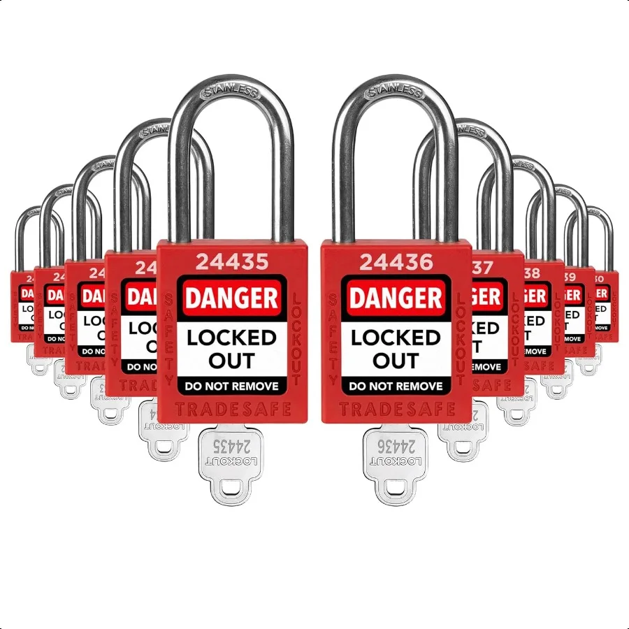 

Набор замков Lockout Tagout, 10 красных замков Loto, блокировочные замки с ключом, разные 1 ключ на замок, соответствующий требованиям OSHA, навесной замок с биркой