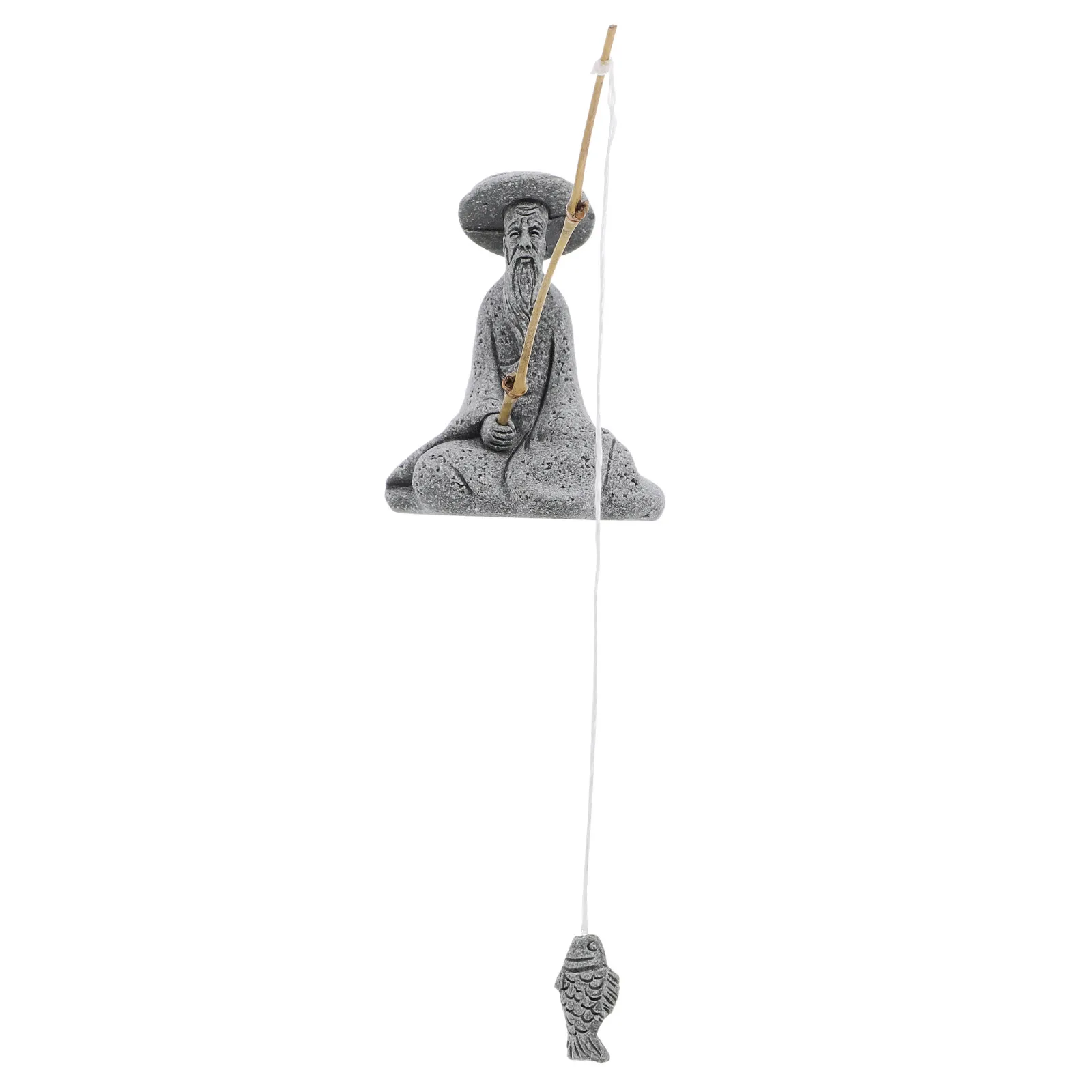 Sturdy Sand Stone Fisherman Ornament for Aquarium Fish Garden Landscape Desktop Home Decor Lightweight Vivid Natural