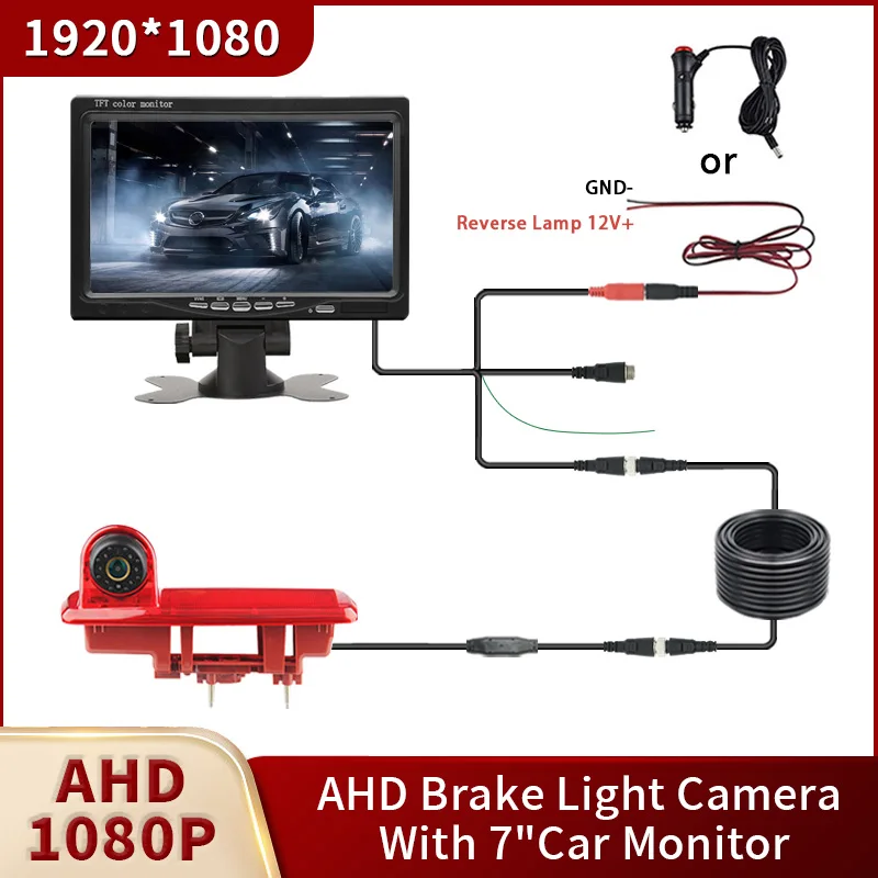 

AHD 1080P Waterproof Car Brake Light Rear View Reverse Camera With 7-inch Car Monitor For Opel VIVARO 2014 Renault Traffic 3