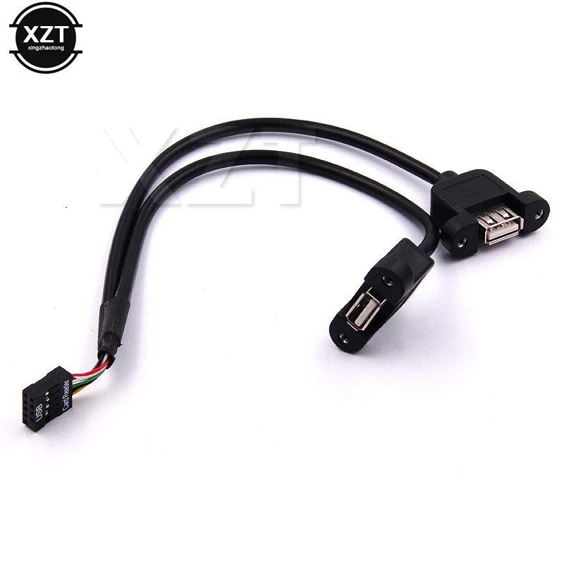 30CM Motherboard Internal 9pin Pitch 2.54mm to Dual Port USB 2.0 A Female Screw Lock Panel Mount Cable