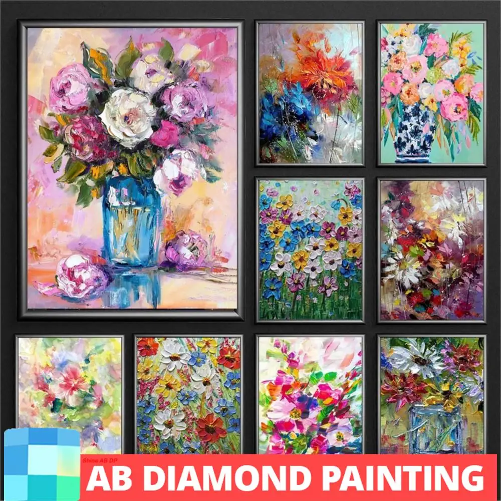 AB bunga cat air abstrak DIY kit lukisan berlian persegi penuh bordir mosaik bulat masih hidup untuk dekorasi rumah