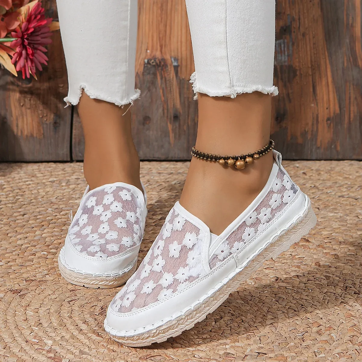 Mocassins designer respirável para mulheres, tênis mash raso, moda casual estampada, plus size, primavera, outono, 2024