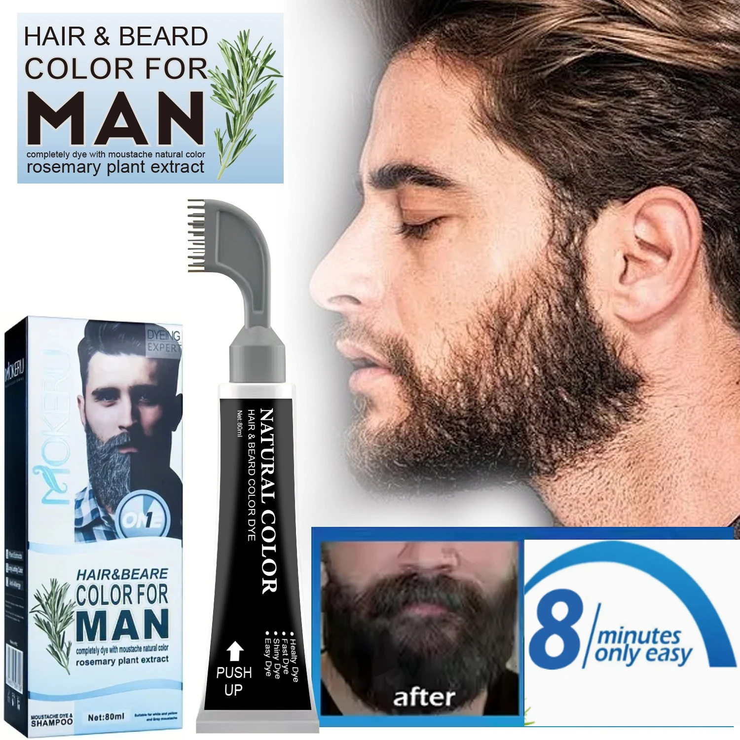 

80ML Beard Dye 30ML Beard Oil Black Cover White Healthy Natural Plant Dye Beard Natural Black Hair Dye