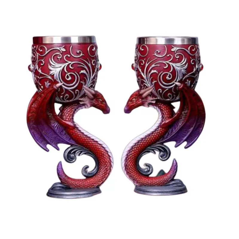 Copa de dragón occidental personalizada, copa de vino tinto de acero inoxidable, Copa tridimensional 3D con cabeza de lobo, Garrafa termica Tazas