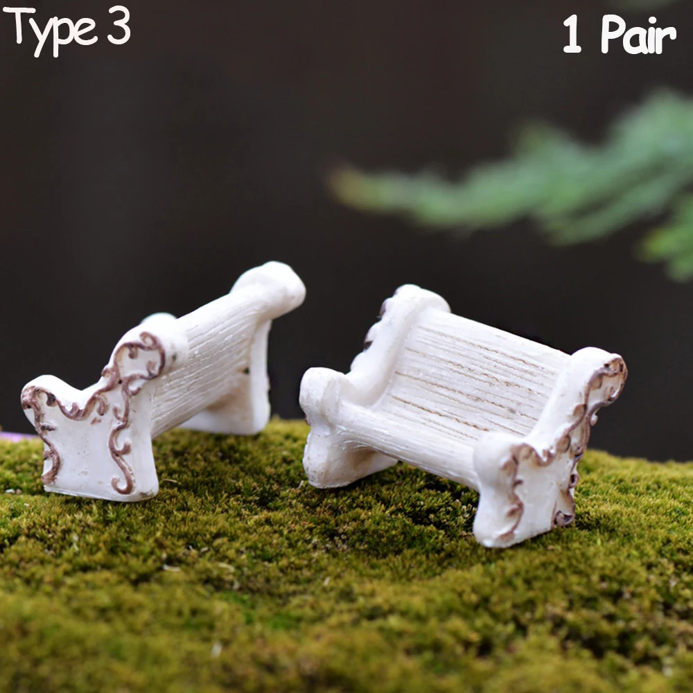 1 Pair Resin Fairy Garden Decor  House Micro Landscapes Stools Miniature Bench Park Chair Figurines