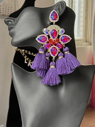 Boho New Big Dangle Earrings For Women Vintage Rhinestone Drop Earrings Tassel Classic Party Dangle Earrings Fashion Jewelry for