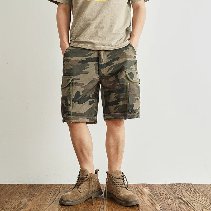 American Casual Multi Pockets Workwear Shorts for Men Summer  Loose Straight Rough Camouflage Half Pants Y2k Cityboy Streetwear