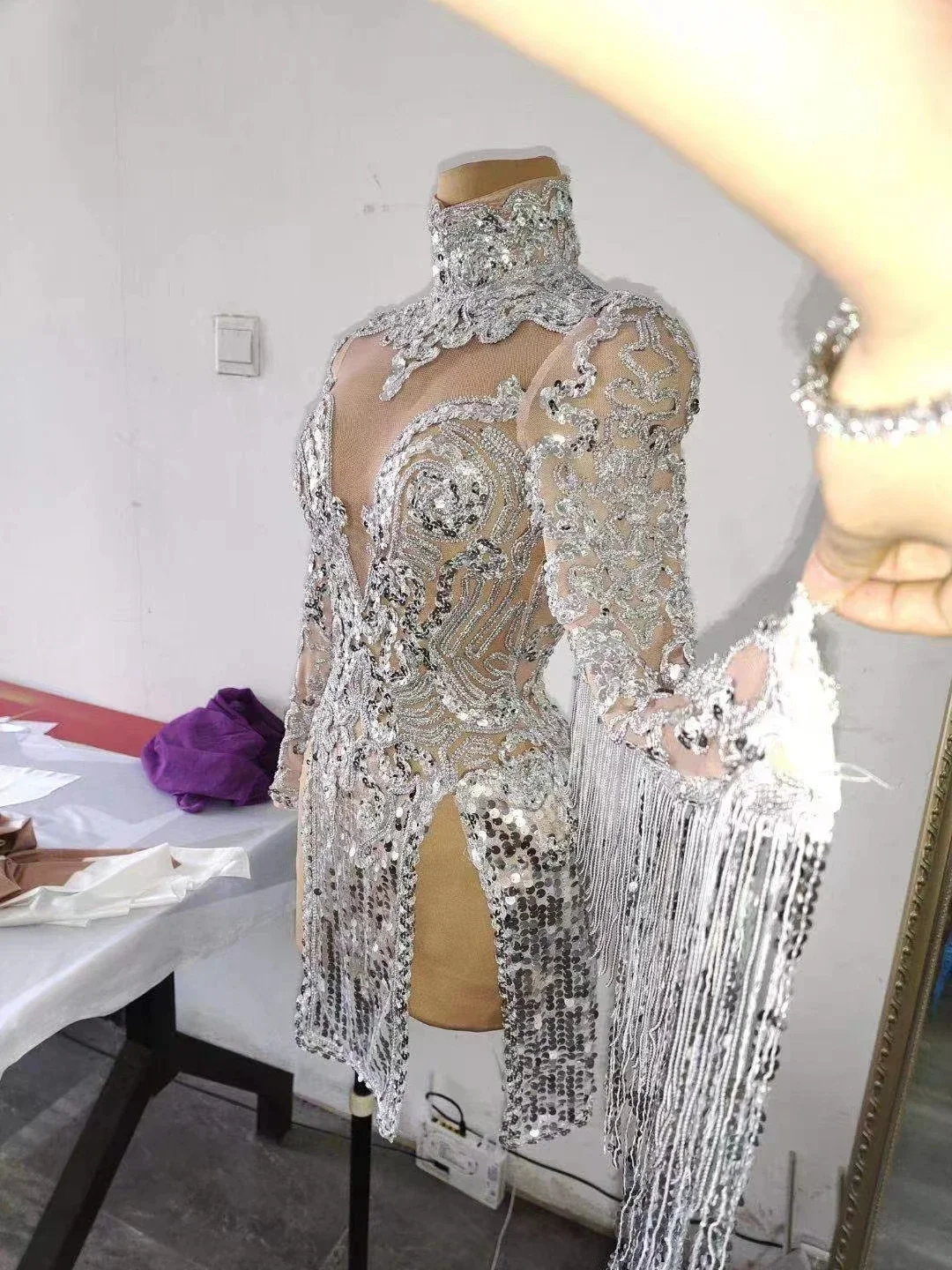 Robe Courte Transparente à Paillettes et Franges, Tenue de Soirée, de Bal, de Soirée, de brevLatine, de Bar, de Défilé de Mode