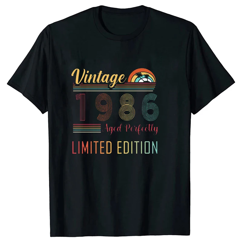 Vintage 1986 Limited Edition Muster T-Shirt für Männer und Frauen, kurze Ärmel, Harajuku, Unisex, lustiges T-Shirt, Sommertrend, große Größe, Paar-Tops – Detail 2