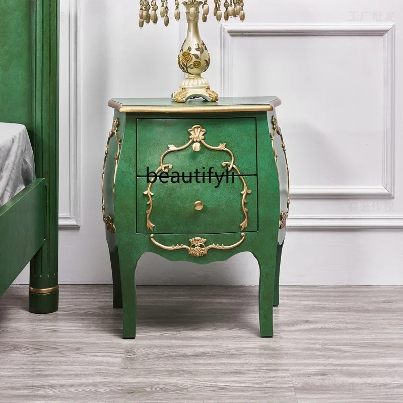 yj58 American Retro Bedside Table Bedroom Nightstand Living Room Sofa Side Table Two-Drawer Cabinet