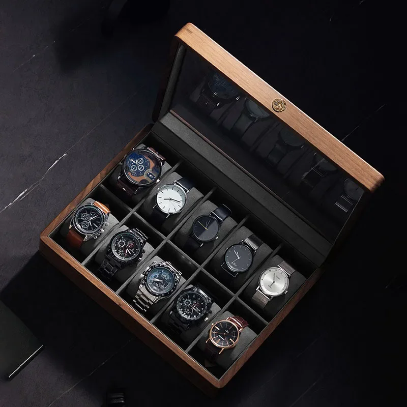 Solid Wood Watch Box Storage Case Transparent Skylight Watch Box Organizer for Men Mechanical Wrist Watches Display Collection