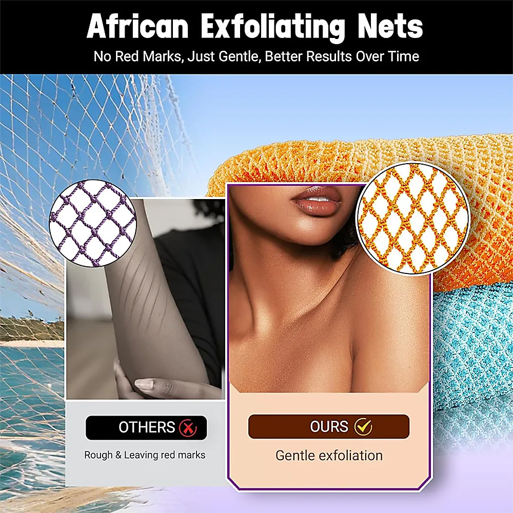 Authentic Premium African Exfoliating Bath Net Sponge, Gentle Full-Body Exfoliating Scrub Cloth for All Skin Types, African Loofah Net with Hanging Rope, Shower Exfoliator Bath Accessory view 5