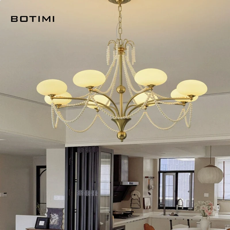 

BOTIMI французская люстра с искусственным жемчугом, большой светильник для гостиной середины века, ретро светильник для столовой, главной светильник для спальни