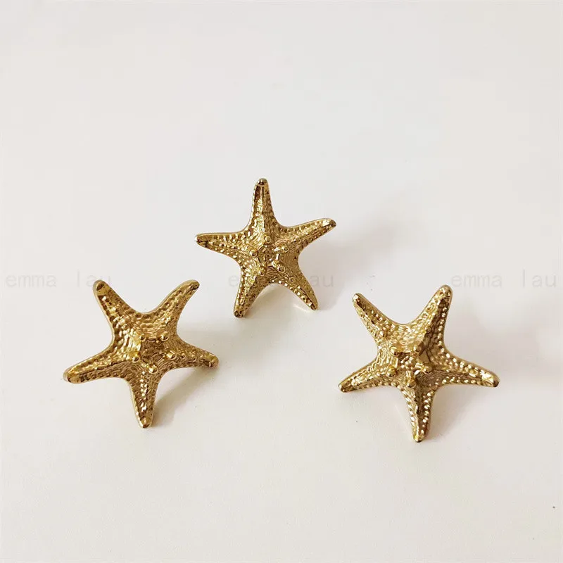 Starfish Brass Handles Golden Pure Copper Cabinet Door Knob Single Hole Drawer Lattice Handle Hardware Furniture Door Pulls