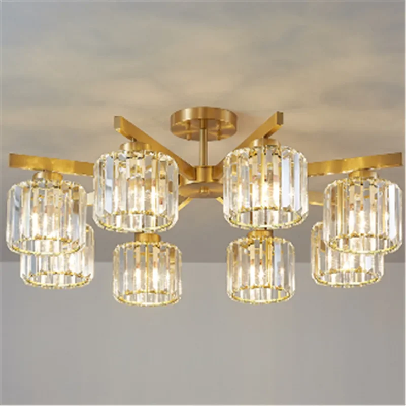 American Style Chandeliers  Light Luxury Living Room All Copper Pendant Light Modern Minimalist Mesh Bedroom Dining Room Light