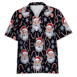 2024 New Santa Claus Hawaiian Shirt For Men Clothes Funny Christmas Beach Mens Button Up Shirts Short Sleeve Xmas Gifts Blouses