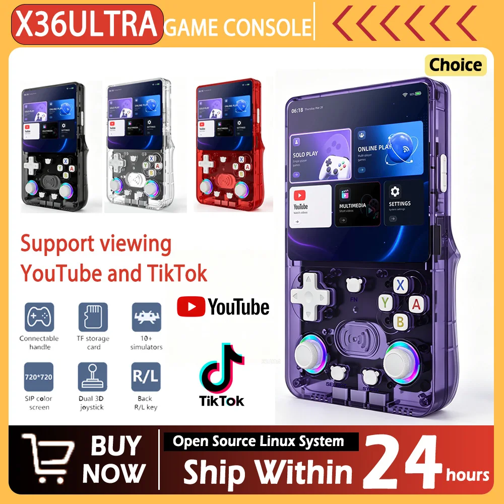 New X36 ultra retro handheld game console with 4.0-inch playable YouTube and Tiktok portable video player handheld game console