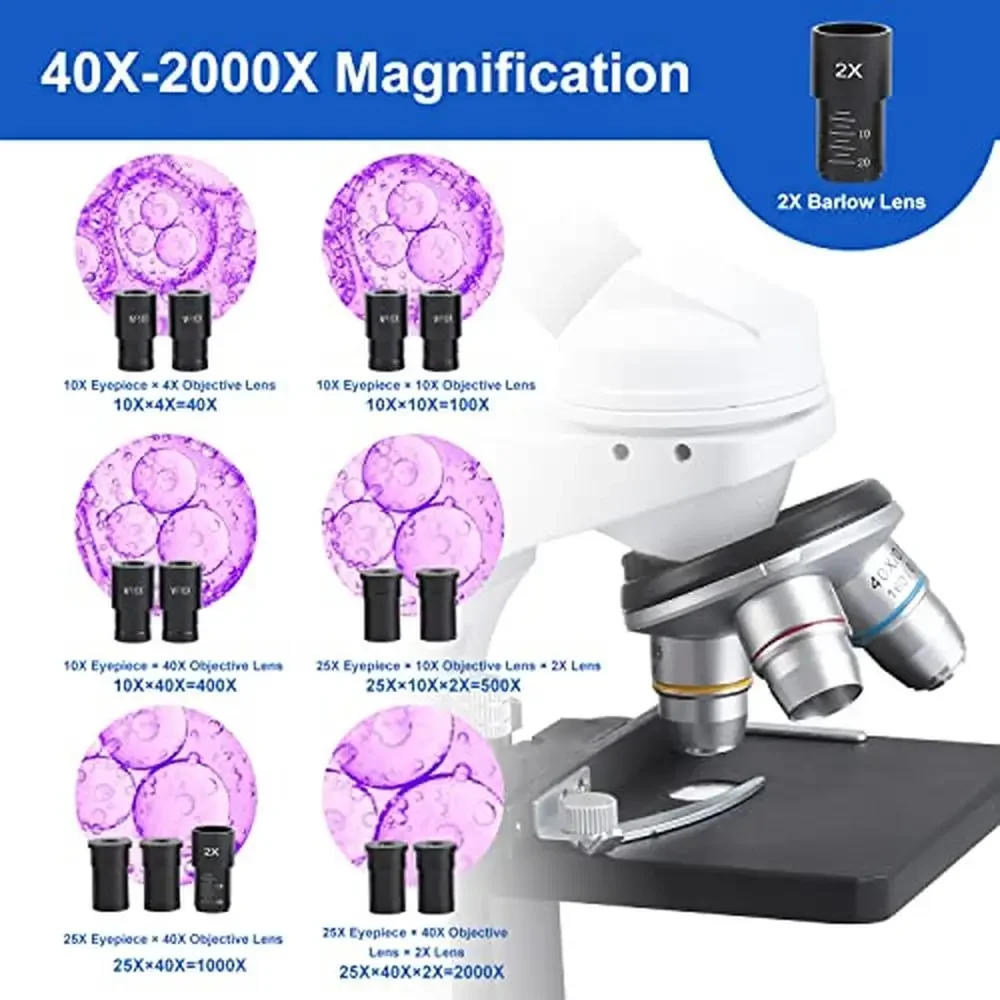 

Monocular Microscope 40X-2000X Magnification Camera Adapter LED Illumination Metal Body Ergonomic Design 360° Rotation High