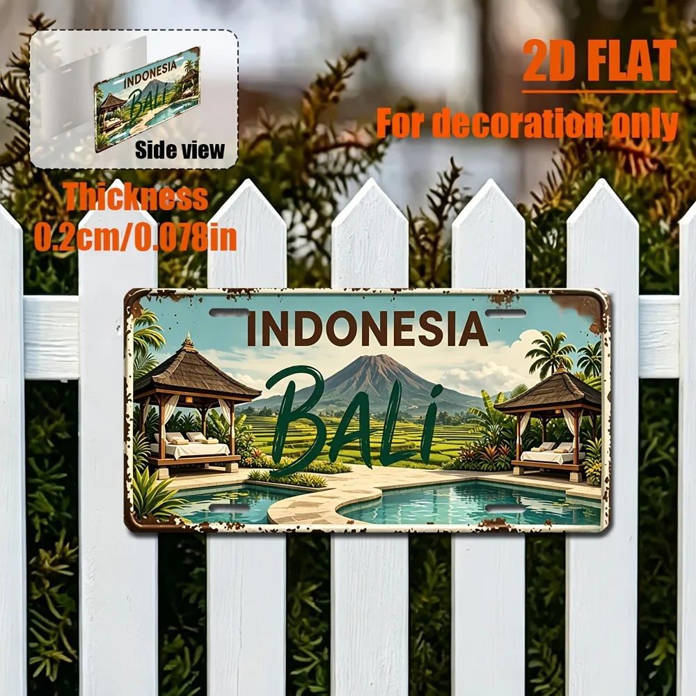 2D Flat - Decorative Use Solely, 2D Flat Aluminum Sign, 1pc Bali-Themed Vintage Logo (11.99 X 5.98 Inches) Home Decor, Birthday