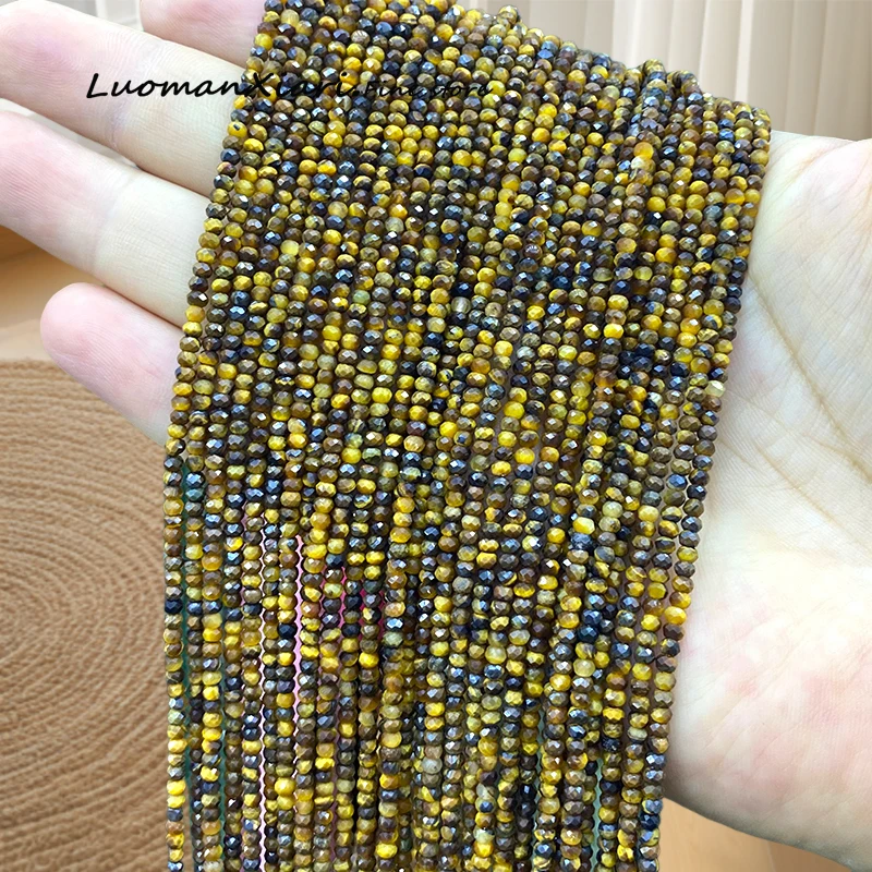 

Faceted Gem Tiger Eye 2x3mm Rondelle Natural Stone Loose Spacer Beads for Jewelry Making DIY Bracelets Charms Accessories 15''