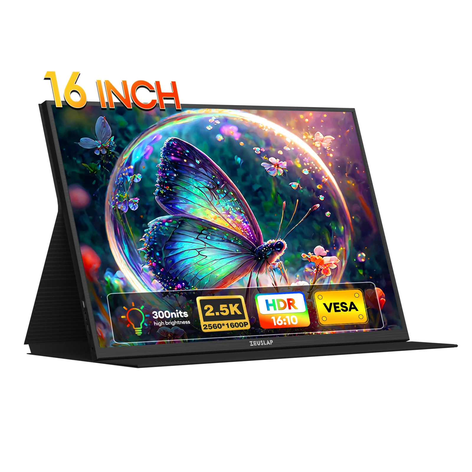 ZEUSLAP 16inch QHD 2560*1600P 100%sRGB 300Nits IPS Portable Monitor for Phone,Nintendo Switch,PC,Laptop Second Screen,Designer