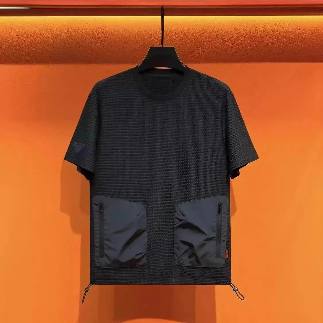 plus Size 300 Pounds American Functional Short Sleeve T-Shirt Men's Summer Design Double Pocket Body Shirt Half Sleeve Top