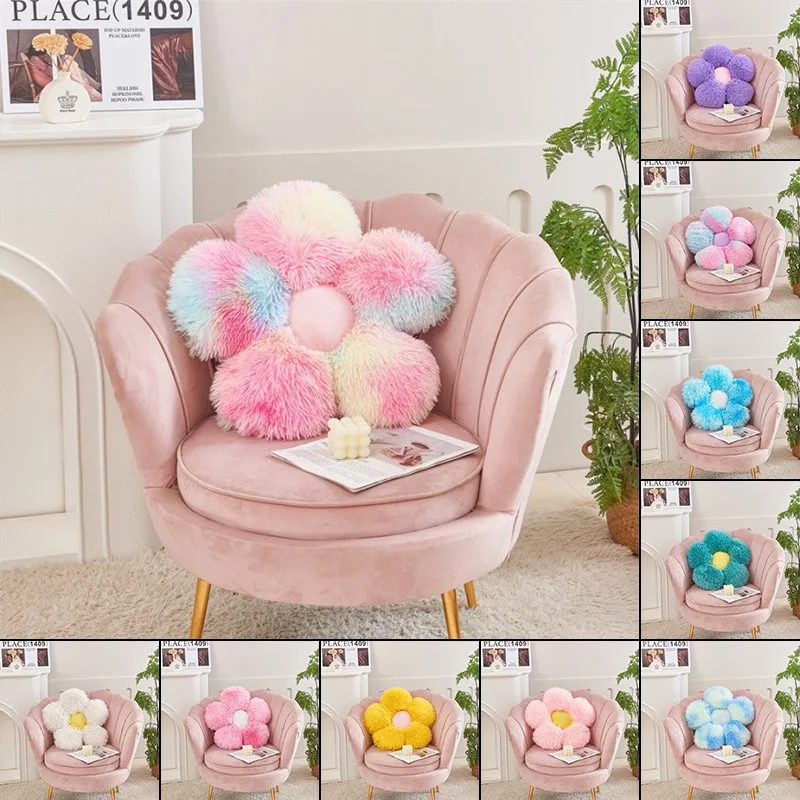 

50x50cm Tie-Dye Long Pile Flower Cushion Solid Color Sunflower Petal Pillow Office Sofa Bed Sleeping Back Cushion Decor Gifts