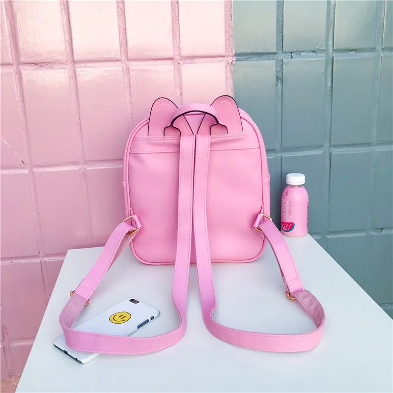 Cat Ear Leather Backpacks Candy Color Transparent Bag Women Shoulder Bags School Teenage Girls Travel Bagpack Itabag