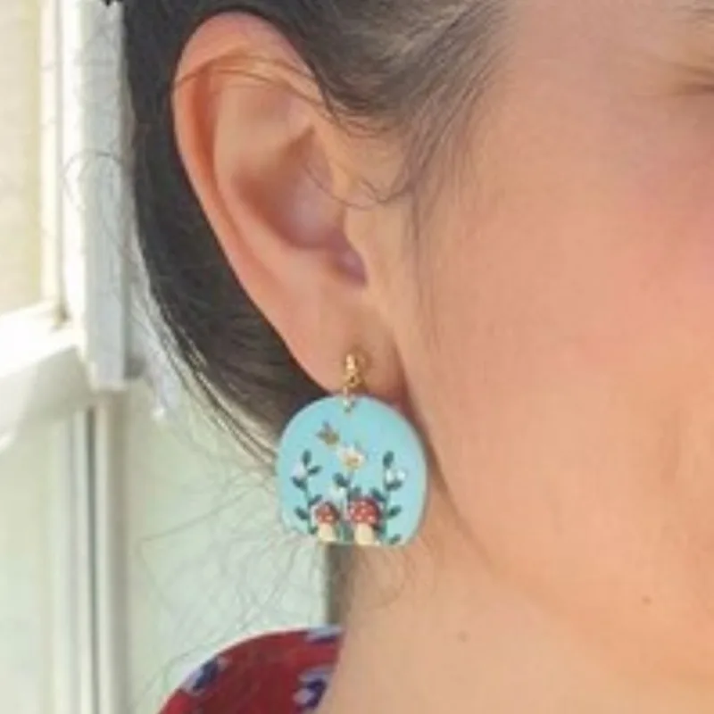 Fresh Cottagecore Dangle Earrings For Women Resin Acrylic Sheet Flower Paint Earrings Fashion Cute Jewelry Gifts
