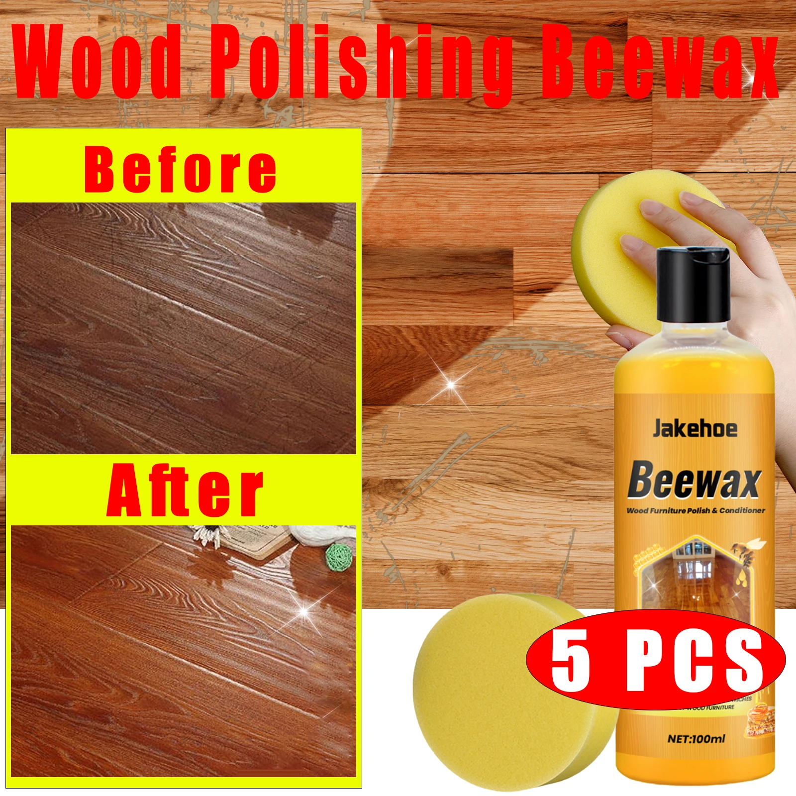 

5pcs Wood Floor Polishing Beewax Multipurpose Wooden Furniture Dust Dirt Stain Removal Agent Wood Polishing Brightening Cleaner