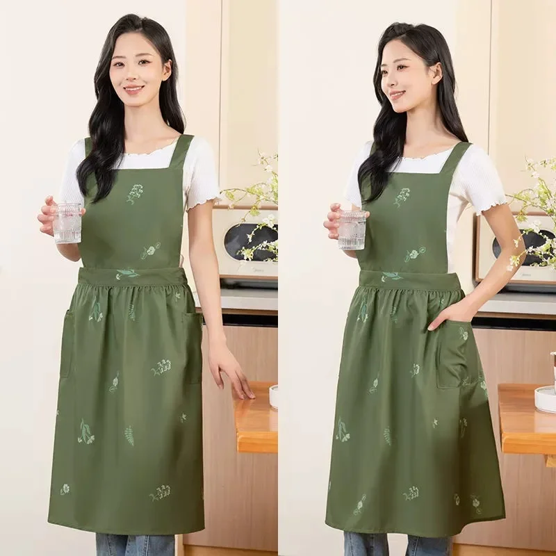Water Repellent Apron with Cross Straps, Long Women's Nail Art, Baking, and Stain Resistant Work Clothes
