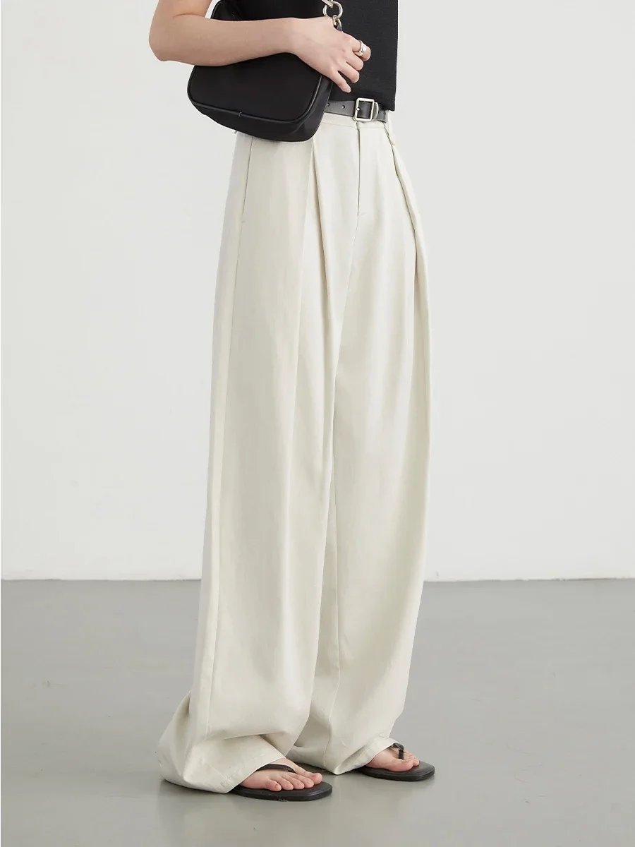 CHIC VEN Women Pants Loose New Korean High Waist Tencel Pleated Casual Wide Leg Pants Female Trousers for Girl Summer